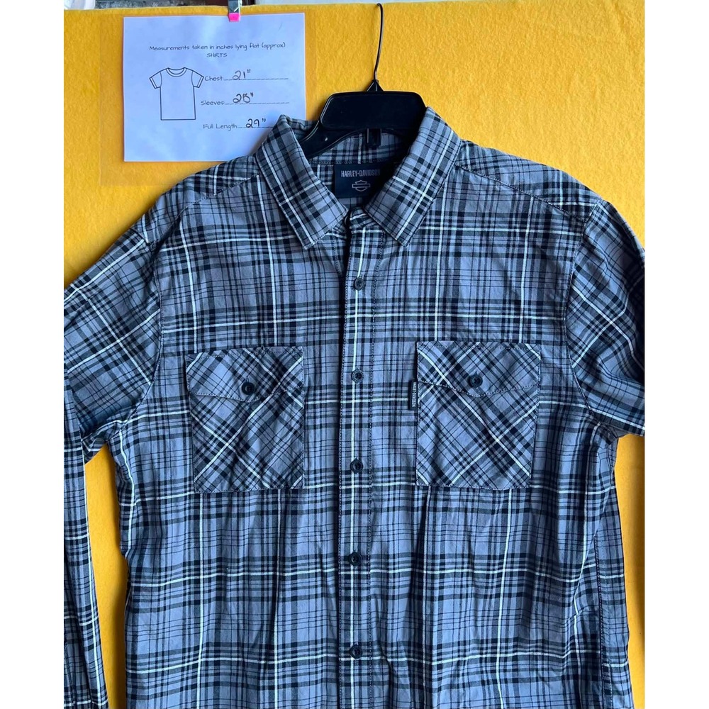 Harley-Davidson Mens Grey Black Plaid Button Down Shirt L 96403-22VM 26-05-15